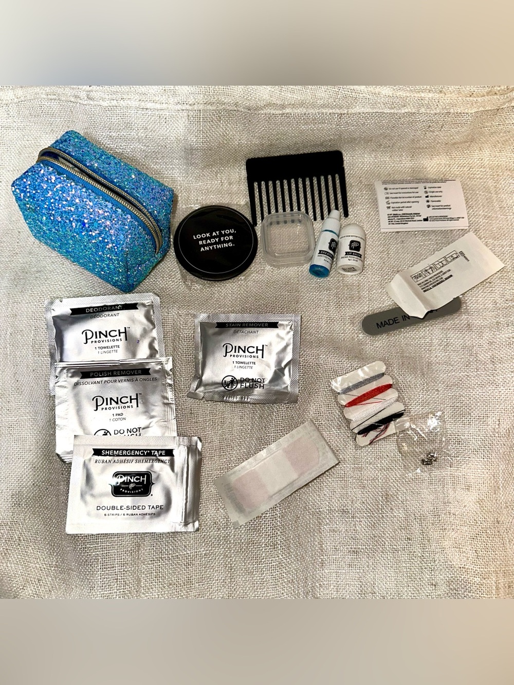 Pinch Provisions Blue Glitter Sparkle Minimergency Travel Kit Purse Essential